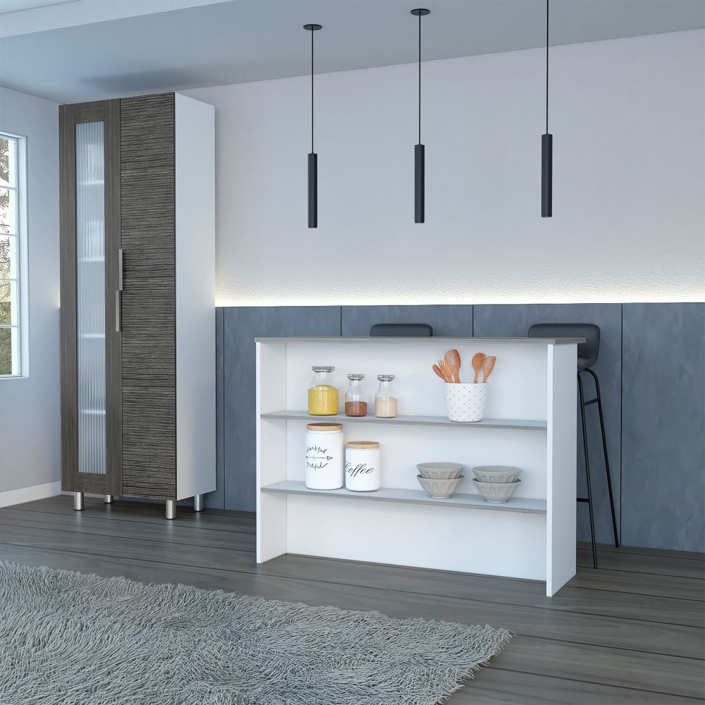 Combo Fendi, Roble Gris y Blanco, incluye alacena y barra de cocina fendi