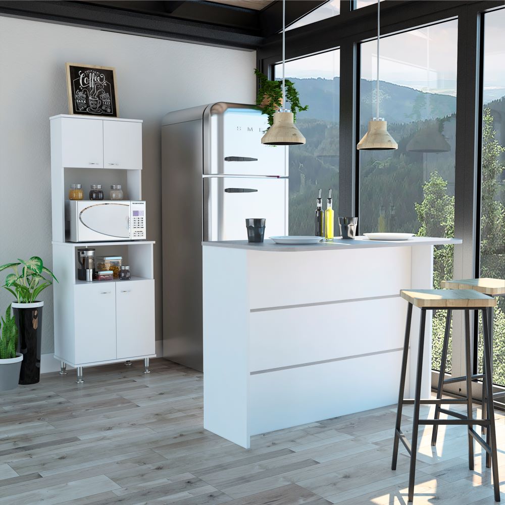 Combo Kitchen, Blanco, incluye mueble microondas y barra