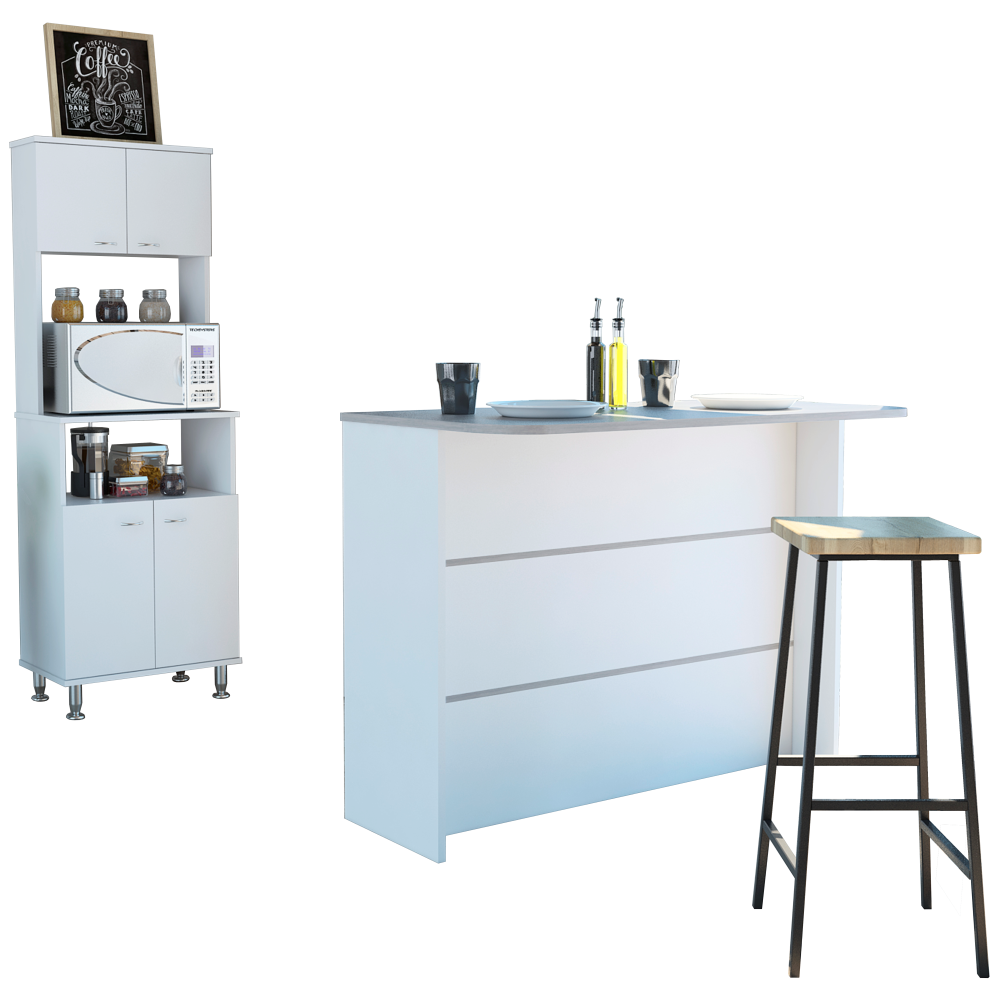 Combo Kitchen, Blanco, incluye mueble microondas y barra