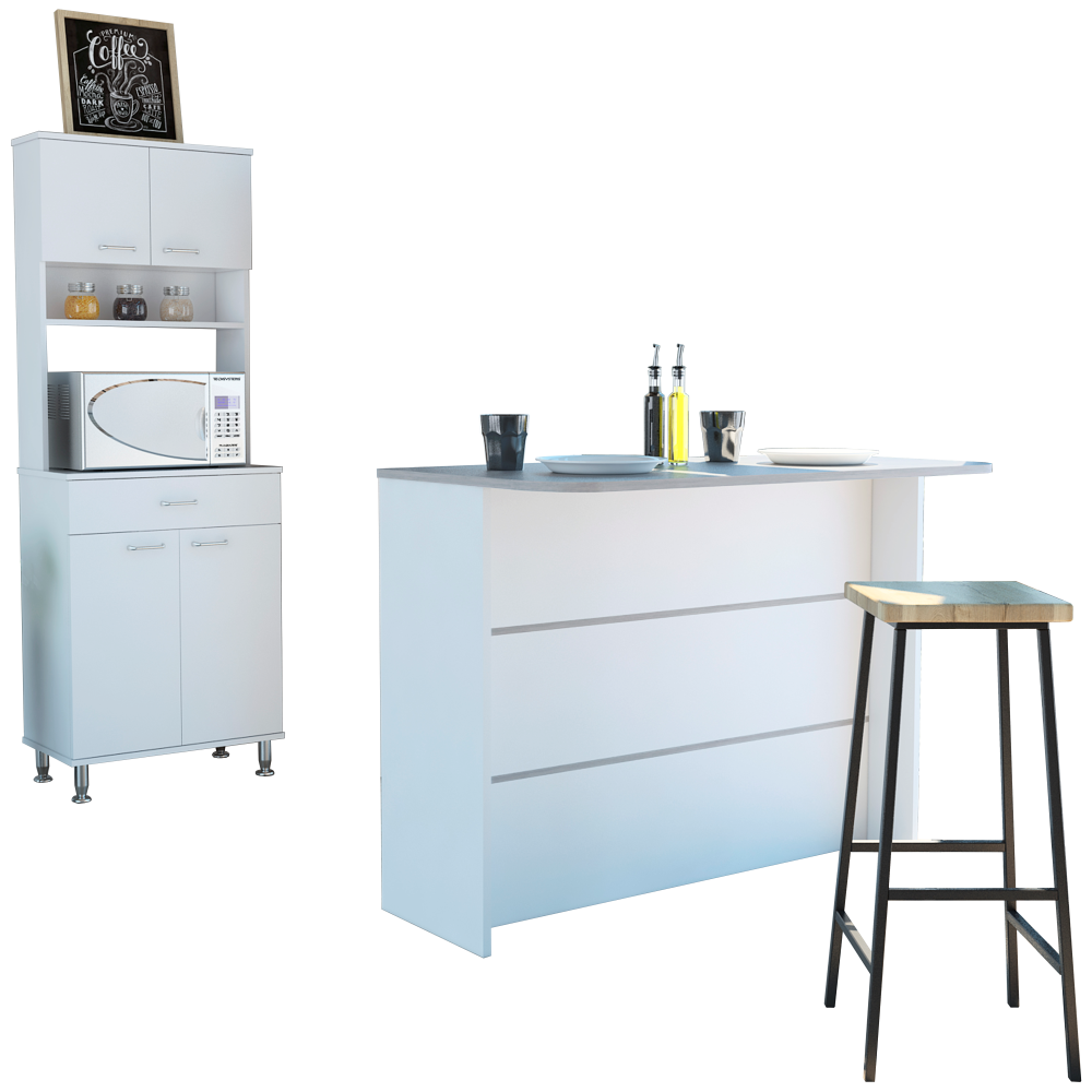 Combo Kitchen, Blanco, incluye mueble microondas y barra