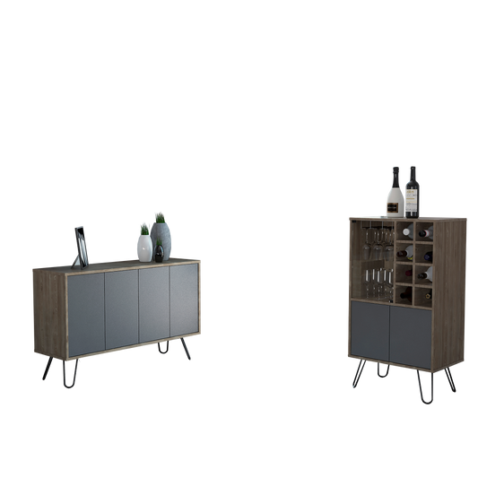 Bar Bajo + Bife Vassel Color Miel y Plomo Para Sala De Estar