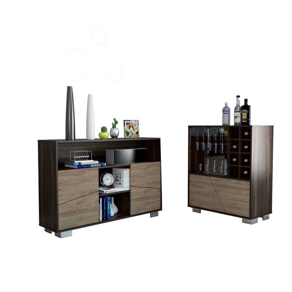 Bar Bajo + Arrimo Fraktal Color Habano y Miel Para Sala De Estar