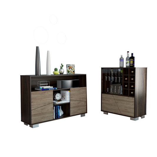 Bar Bajo + Arrimo Fraktal Color Habano y Miel Para Sala De Estar