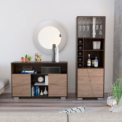 Bar Alto + Arrimo Fraktal Color Habano y Miel Para Sala De Estar