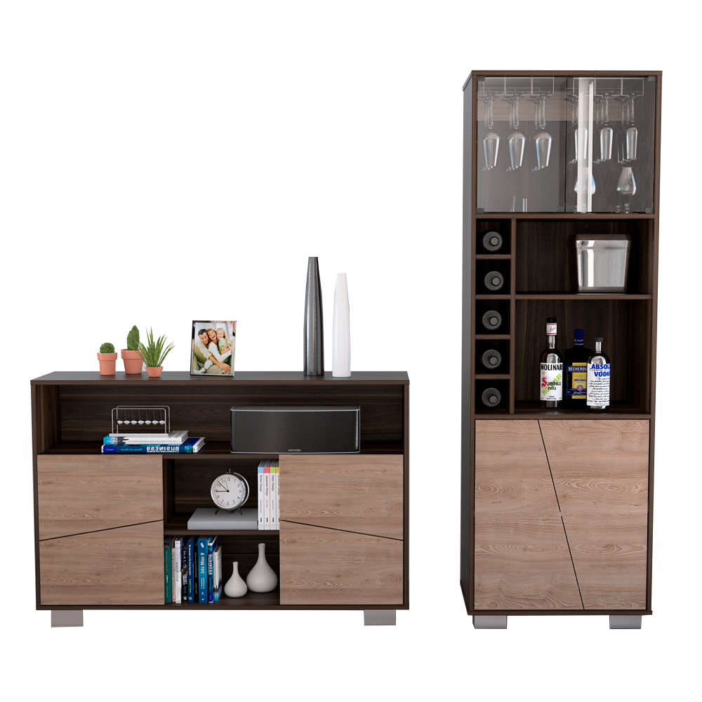 Bar Alto + Arrimo Fraktal Color Habano y Miel Para Sala De Estar