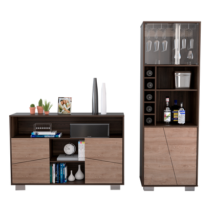 Bar Alto + Arrimo Fraktal Color Habano y Miel Para Sala De Estar