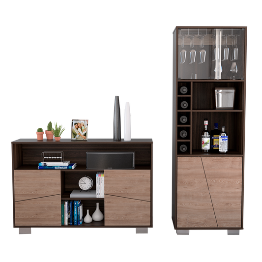 Bar Alto + Arrimo Fraktal Color Habano y Miel Para Sala De Estar