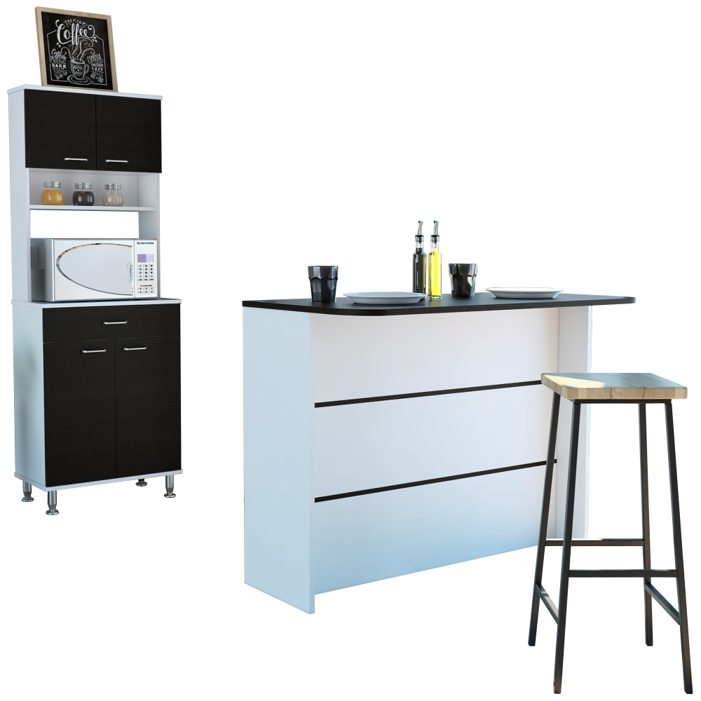 Combo Kitchen, Blanco y Wengue, incluye mueble microondas y barra