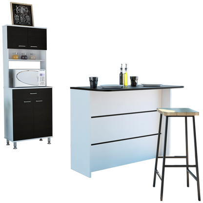 Combo Kitchen, Blanco y Wengue, incluye mueble microondas y barra