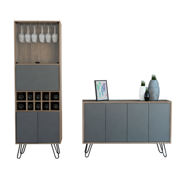 Bar Alto + Bife Vassel Color Miel y Plomo Para Sala De Estar