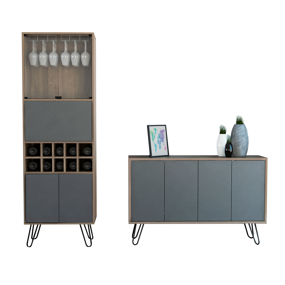 Bar Alto + Bife Vassel Color Miel y Plomo Para Sala De Estar