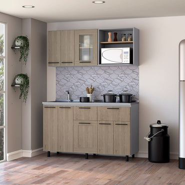 Combo Kitchen Hasselt, Rovere y Niebla, incluye módulo inferior con lavaplatos y módulo superior 150