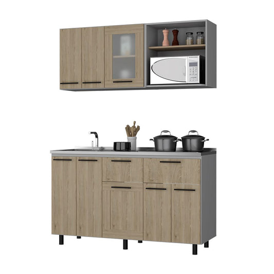 Combo Kitchen Hasselt, Rovere y Niebla, incluye módulo inferior con lavaplatos y módulo superior 150