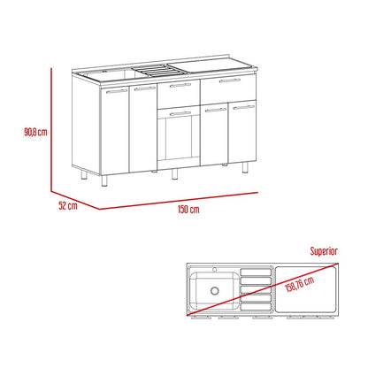 Combo Kitchen Hasselt, Rovere y Niebla, incluye módulo inferior con lavaplatos y módulo superior 150