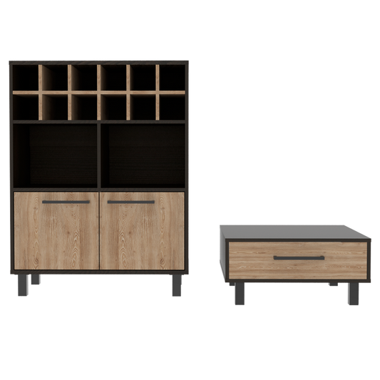 Bar + Mesa De Centro Kaia Color Wengue y Miel Para Sala De Estar