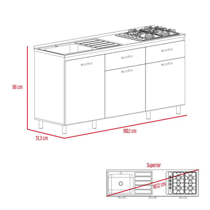 Combo Kitchen Gante, Rovere y Niebla, incluye alacena, módulo inferior con lavaplatos y módulo superior