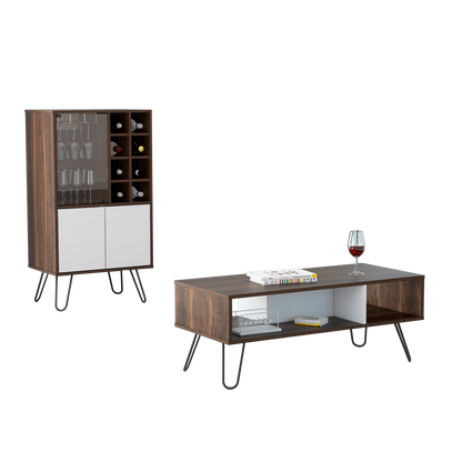 Bar + Mesa de Centro Vassel Color Habano y Blanco Para Sala De Estar