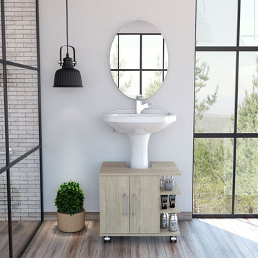 Combo Reflekta, Rovere y Blanco, incluye mueble de lavamanos y espejo napoli
