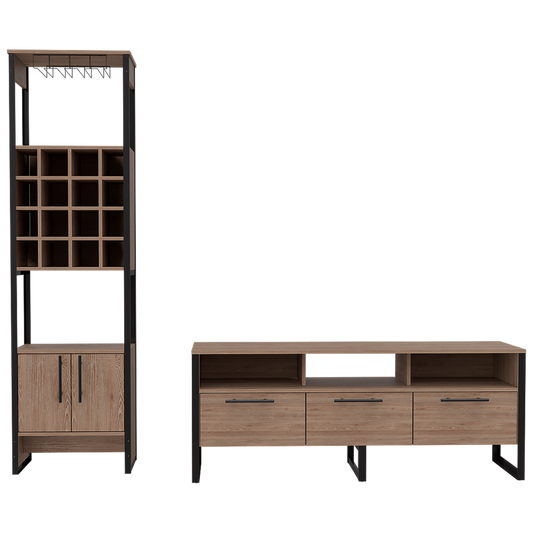 Rack TV + Bar Magnum Color Miel Para Sala De Estar