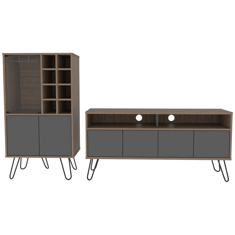 Rack + Bar Vassel Color Miel y Plomo Para Sala De Estar