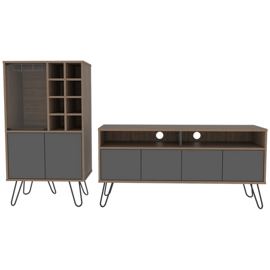 Rack + Bar Vassel Color Miel y Plomo Para Sala De Estar