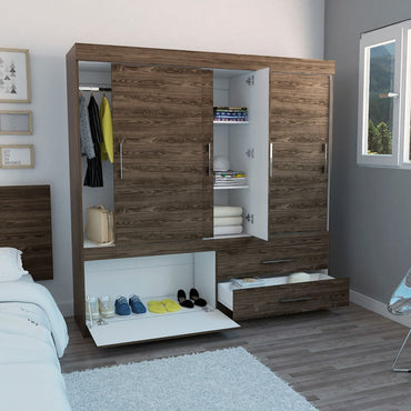 Closet Allegro Color Coñac y Blanco Para Dormitorio