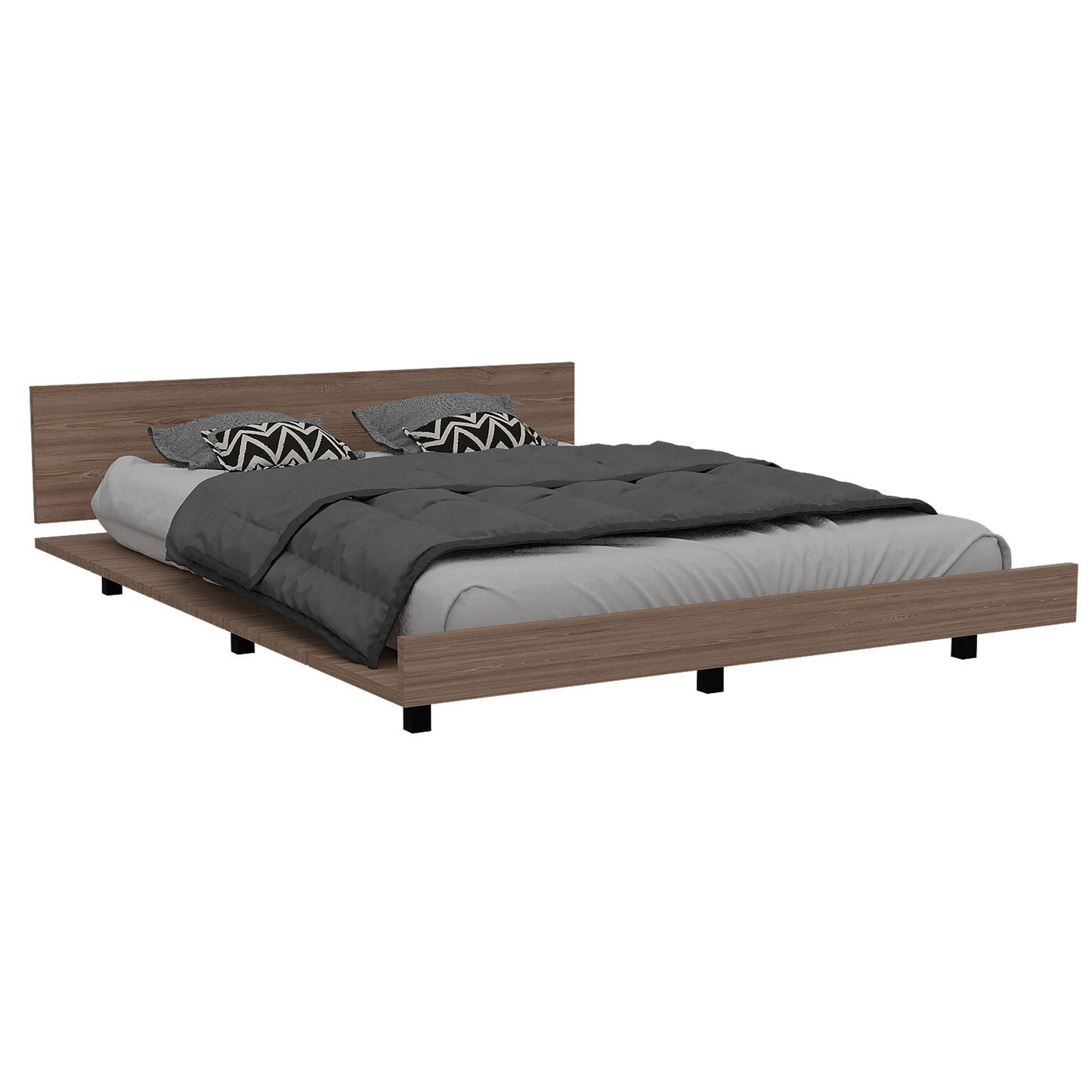 Base De Cama 2 Plazas + 2 Veladores Kaia Color Miel y Blanco Para Dormitorio