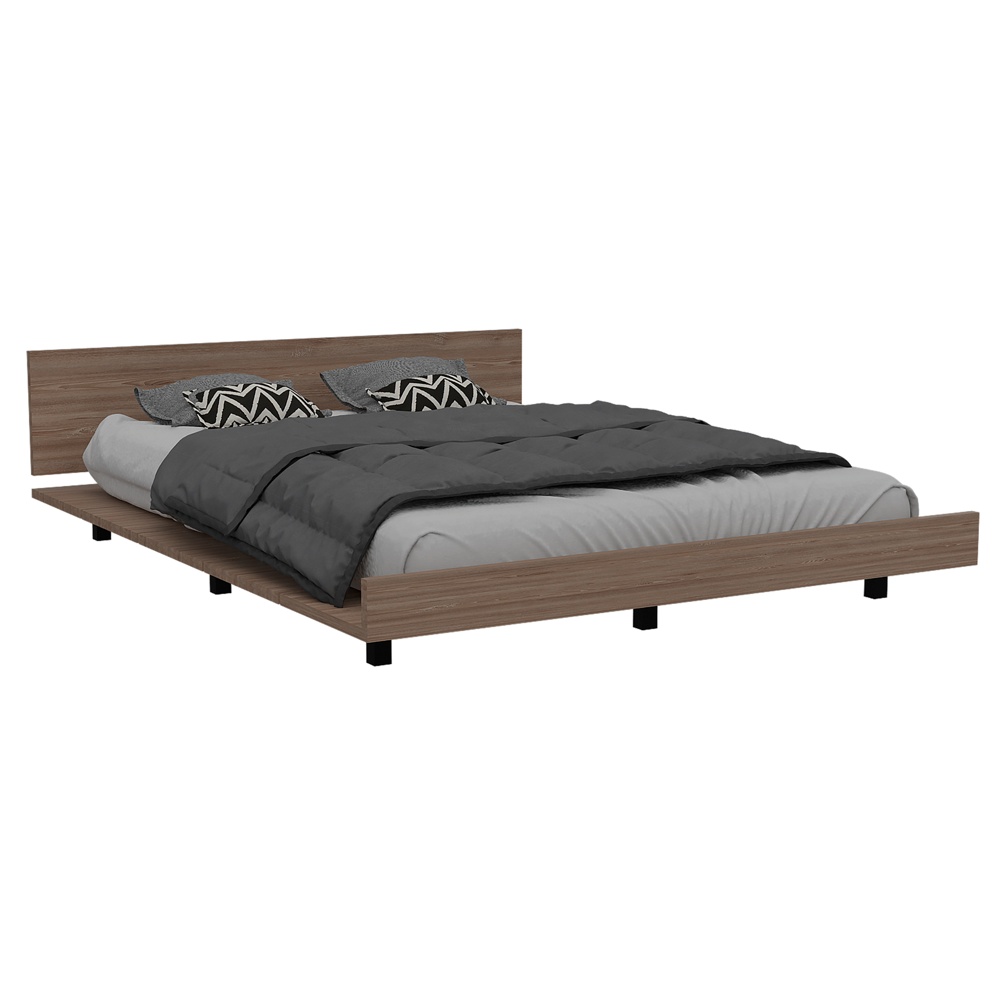 Base De Cama 2 Plazas + 2 Veladores Kaia Color Miel y Blanco Para Dormitorio