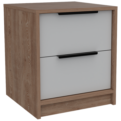 Base De Cama 2 Plazas + 2 Veladores Kaia Color Miel y Blanco Para Dormitorio