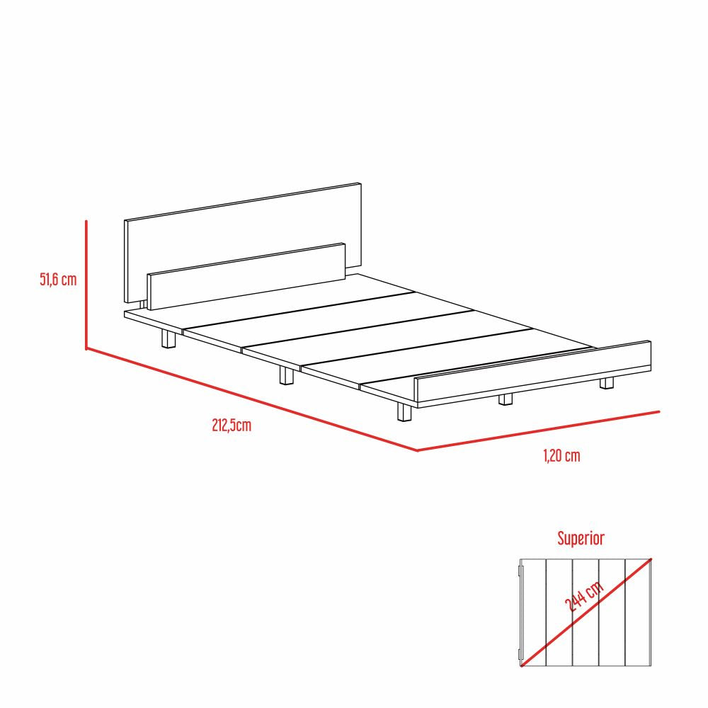 Base De Cama 1 5 Plaza + Cómoda 3C Color Kaia Miel y Blanco Para Dormitorio