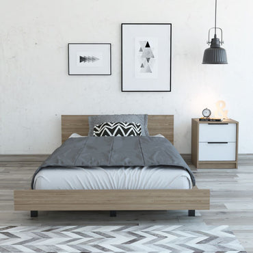 Base De Cama 1 5 Plaza + Velador Color Kaia Miel y Blanco Para Dormitorio