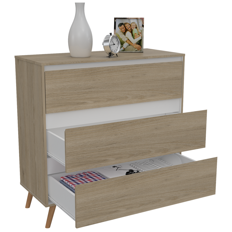 Cómoda Benett Color Rovere y Blanco Para Dormitorio