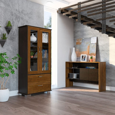 Vitrina + Arrimo Color Caramelo y Wengue Para Sala De Estar