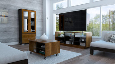 Rack TV + Vitrina + Mesa de Centro Color Caramelo y Wengue Para Sala De Estar