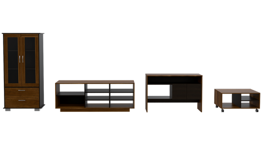Rack TV + Vitrina + Arrimo+ Mesa de Centro Color Caramelo y Wengue Para Sala De Estar