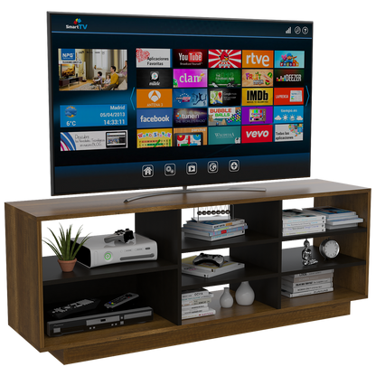 Rack TV + Vitrina + Mesa de Centro Color Caramelo y Wengue Para Sala De Estar