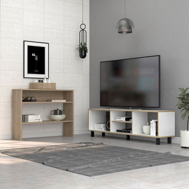Rack TV + Arrimo Color Nomik Blanco y Rovere Para Sala De Estar