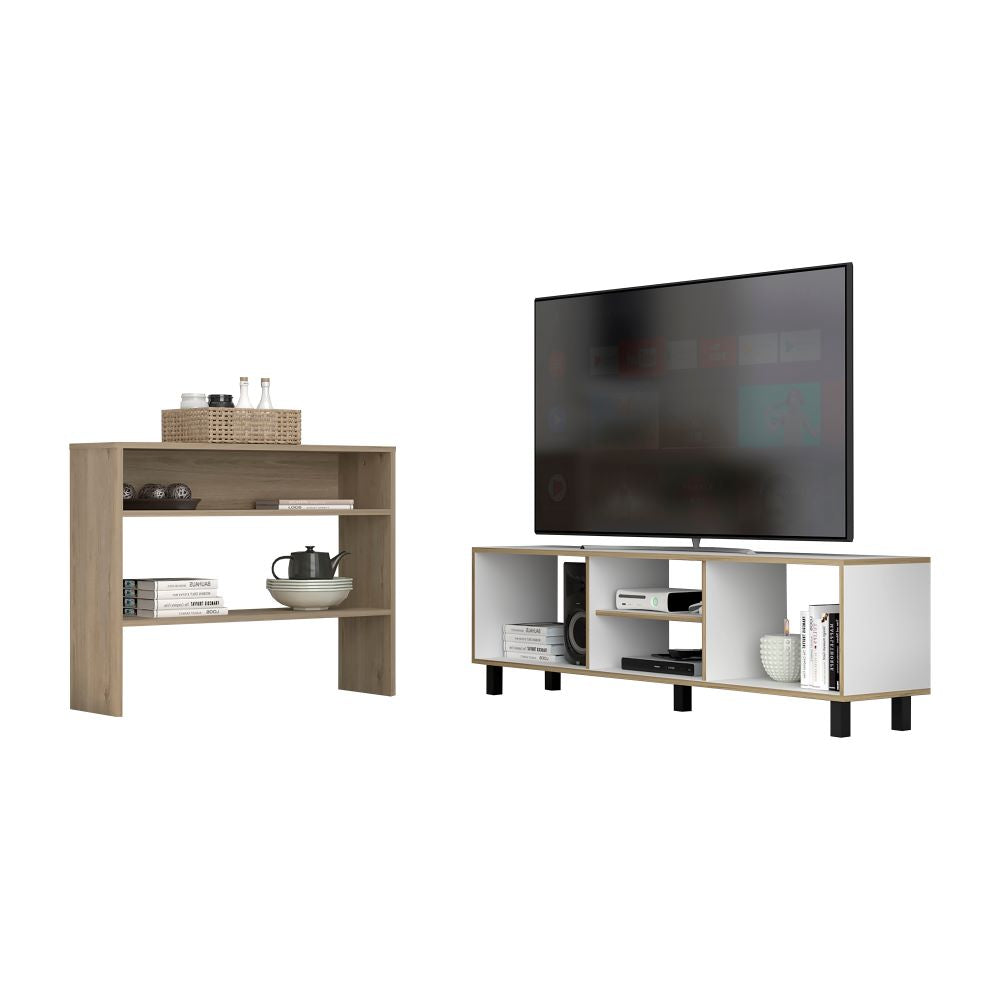 Rack TV + Arrimo Color Nomik Blanco y Rovere Para Sala De Estar