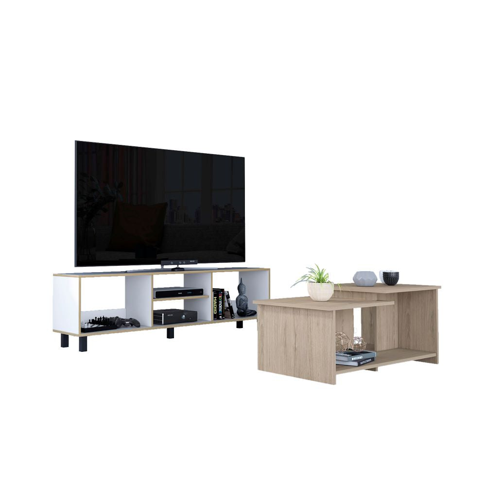 Rack TV + Mesa de Centro Wema Color Nomik Rovere y Blanco Para Sala De Estar