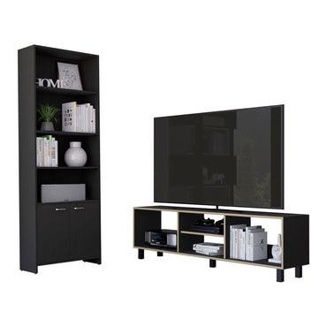 Rack TV + Biblioteca Lisa Color Nomik Wengue y Duna Para Sala De Estar