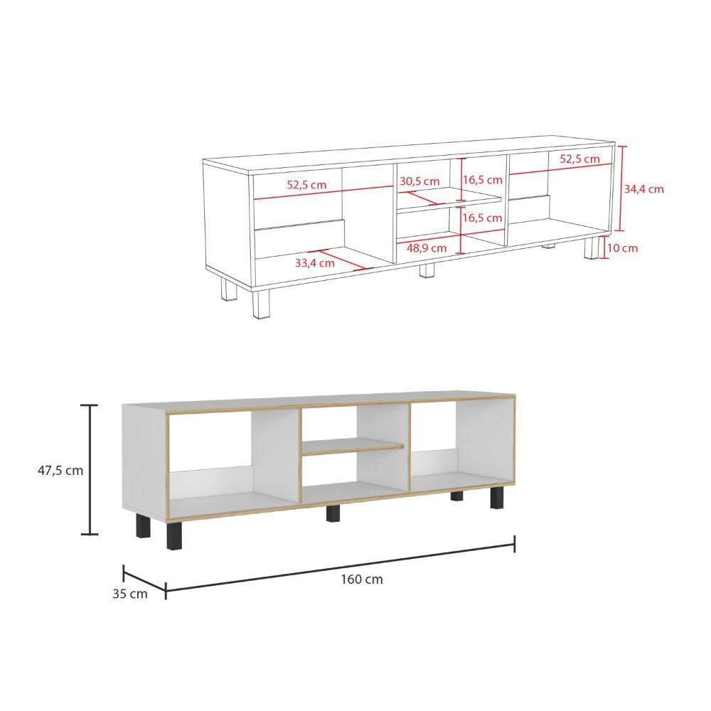Rack TV + Bar Color Nomik Blanco y Rovere Para Sala De Estar