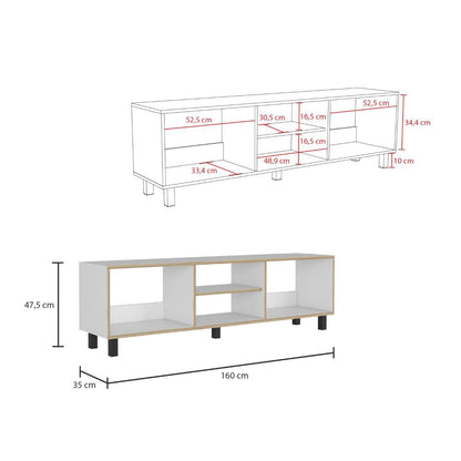 Rack TV + Bar Color Nomik Blanco y Rovere Para Sala De Estar