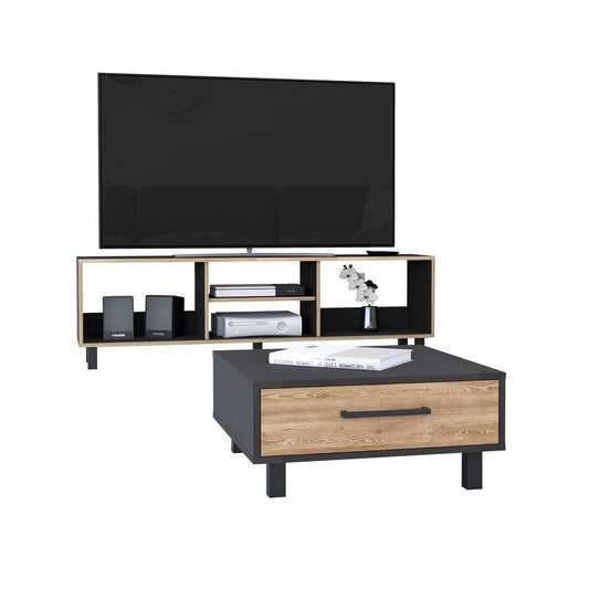 Rack TV + Mesa de Centro Color Nomik Wengue y Miel Para Sala De Estar