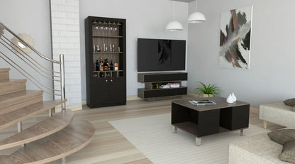 Rack TV + Mesa + Bar Color Siena Caramelo y Wengue Para Sala De Estar