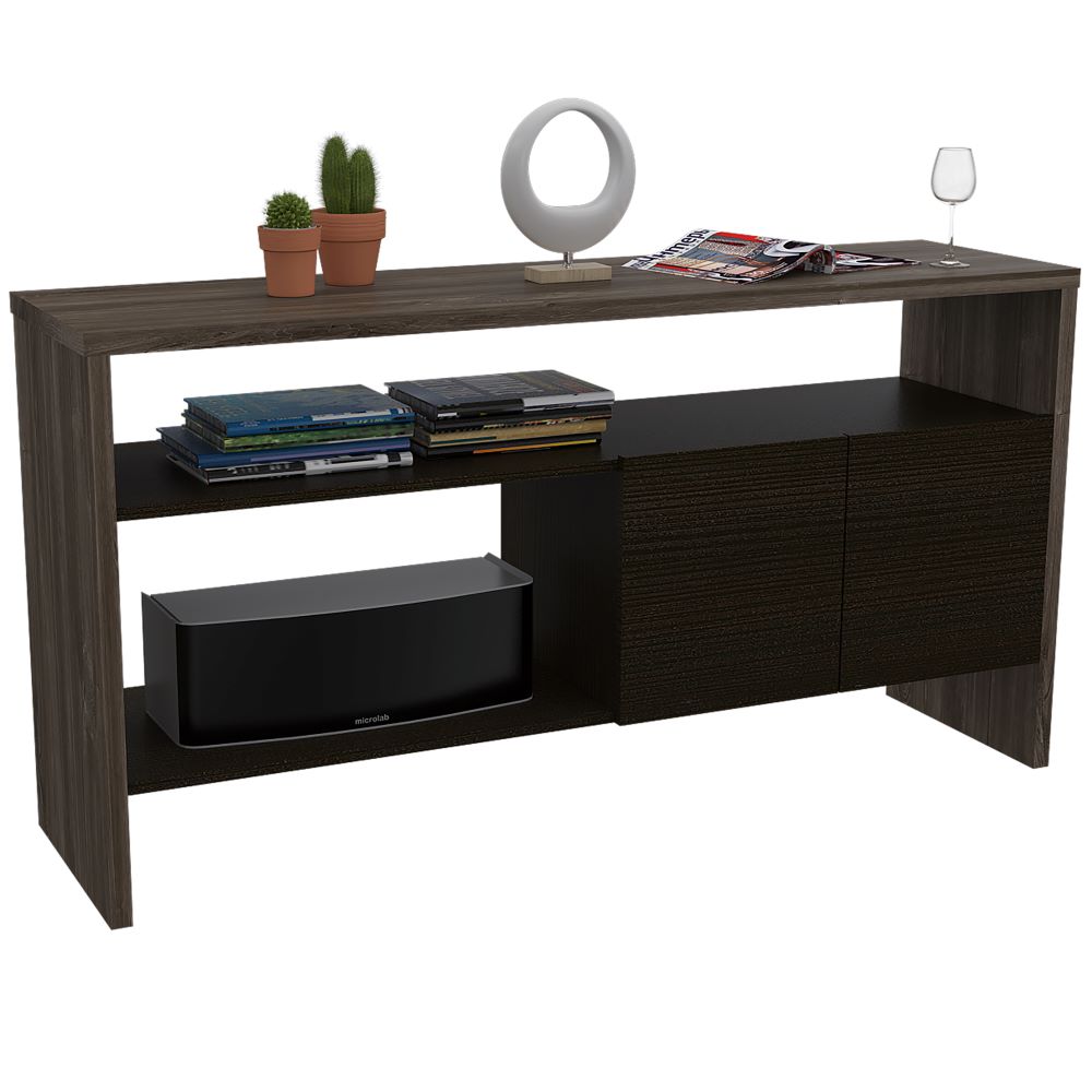 Mesa + Arrimo Color Siena Caramelo y Wengue Para Sala De Estar