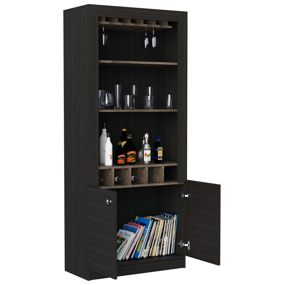 Rack TV + Bar Color Siena Caramelo y Wengue Para Sala De Estar