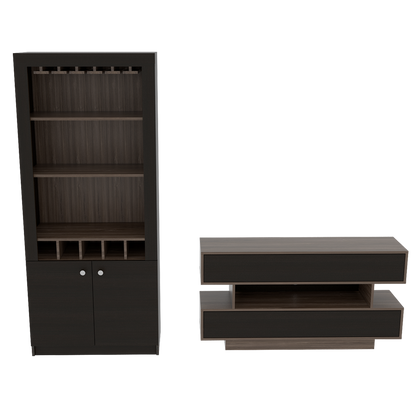 Rack TV + Bar Color Siena Caramelo y Wengue Para Sala De Estar