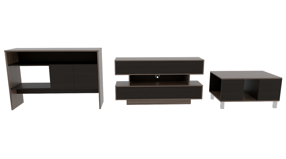Rack TV + Mesa + Arrimo Color Siena Caramelo y Wengue Para Sala De Estar