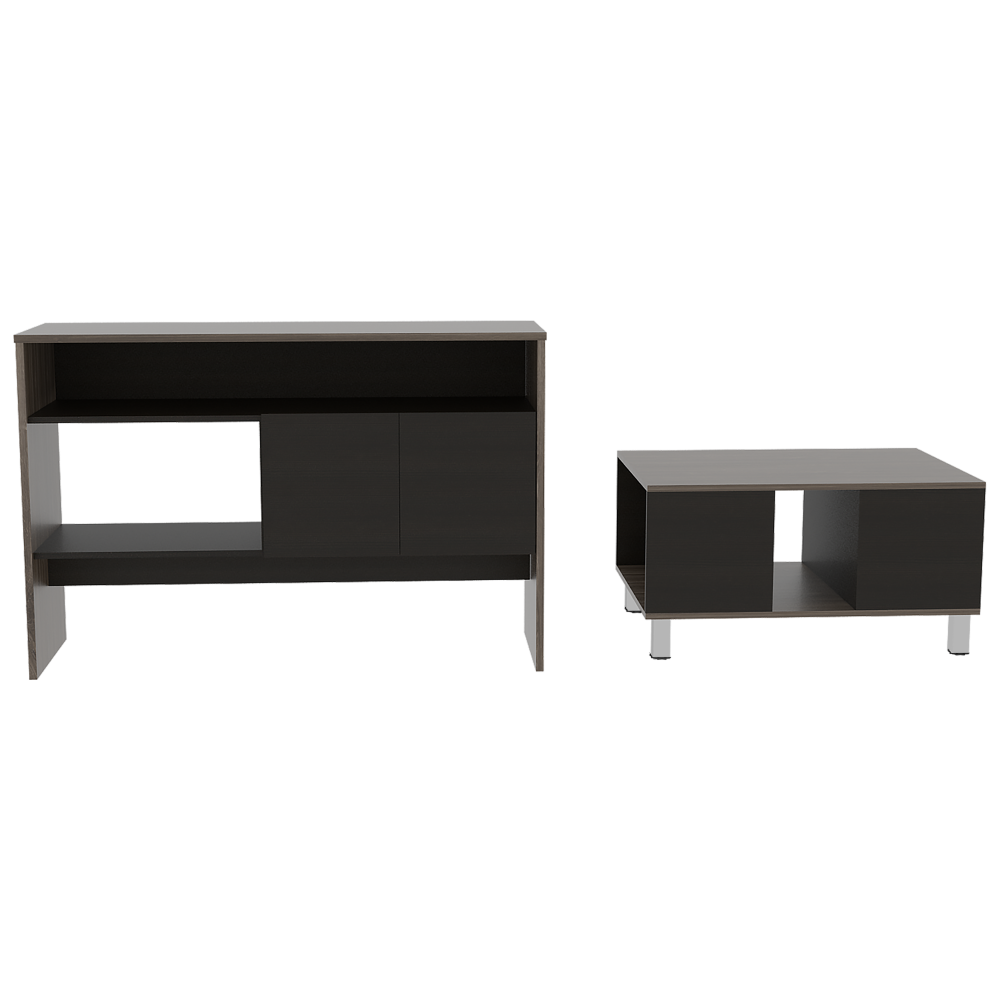 Mesa + Arrimo Color Siena Caramelo y Wengue Para Sala De Estar