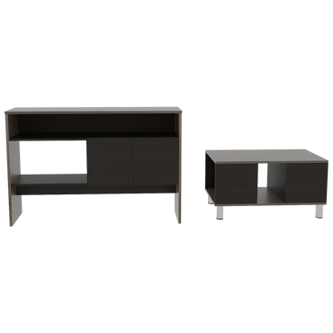 Mesa + Arrimo Color Siena Caramelo y Wengue Para Sala De Estar